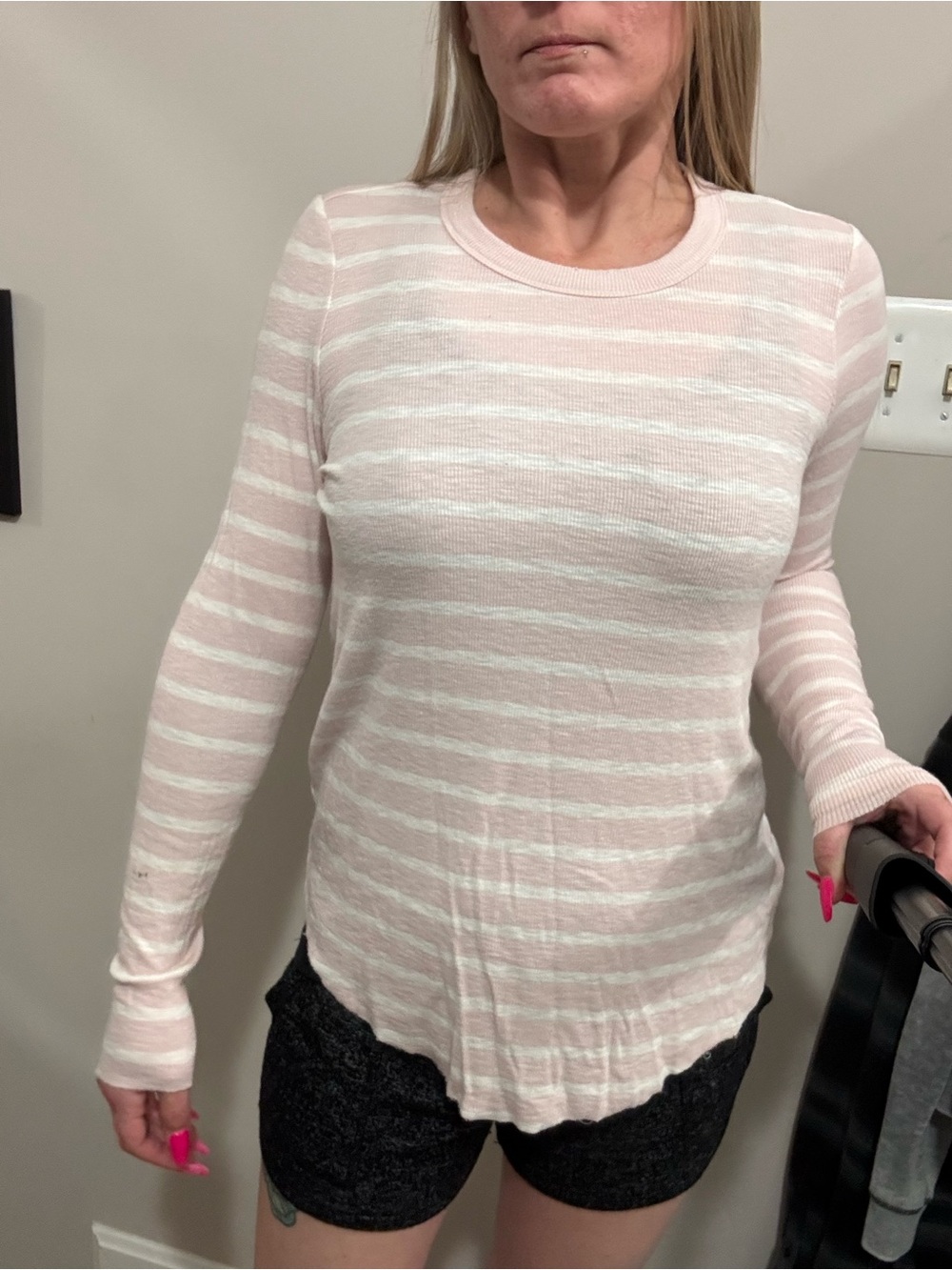 Soft Pink & White Striped Long-Sleeve Women’s Top